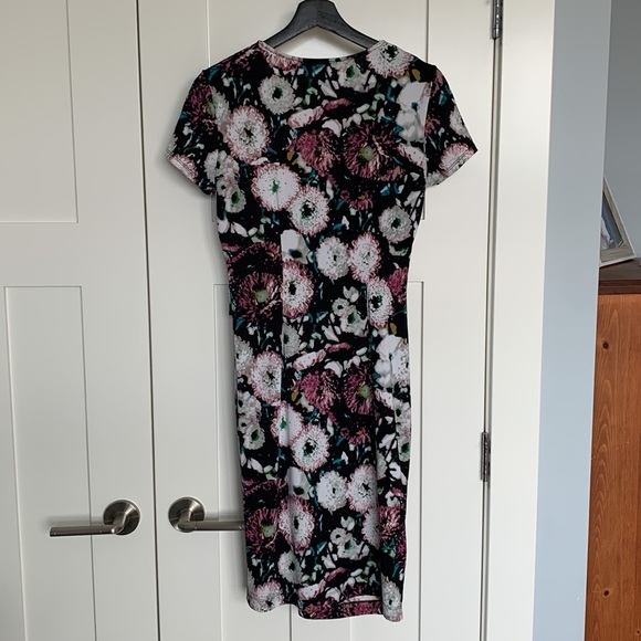 BCBG MaxAzria Short Sleeve V Neck Trim Detail Office Floral Event Dress - Picture 4 of 14